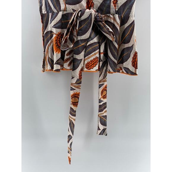 UNBRANDED Women's Brown Floral Print V-Neck Faux-Wrap Short Sleeve Top SZ S - Picture 9 of 11